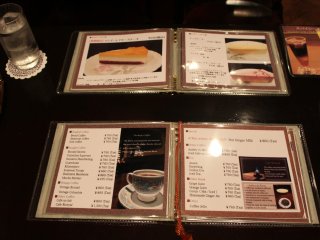 Swanky looking menus full of coffee and tasty looking deserts
