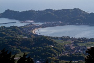 <p>The isthmus of Shima-Funakoshi and its oyster huts (the large white tents)</p>