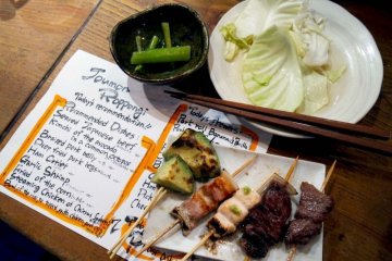 Delicious skewers at Jomon, in Roppongi. Luckily it is easy to order here with an English menu.
