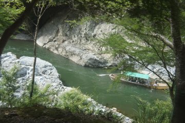 <p>One of the Hozugawa-kudari boats, riding down the Hozu river</p>