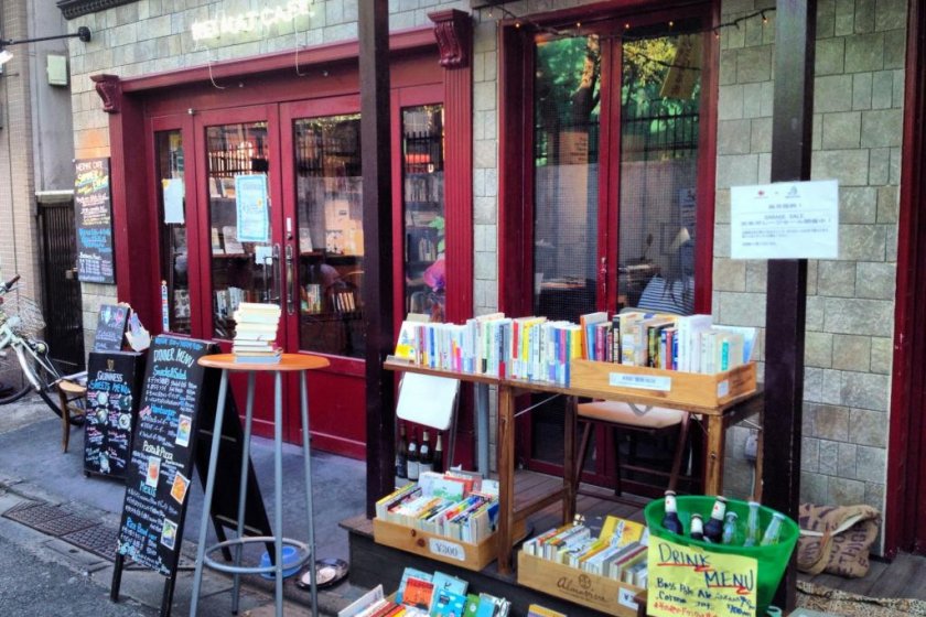 Heimat Cafe\'s book garage sale set up outside