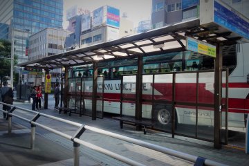 <p>The bus stop for the Gotemba Premium Outlets outside Shinagawa Station</p>