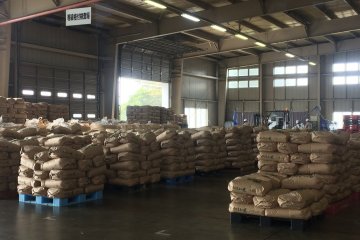 <p>Stacks of rice waiting to be inspected</p>
