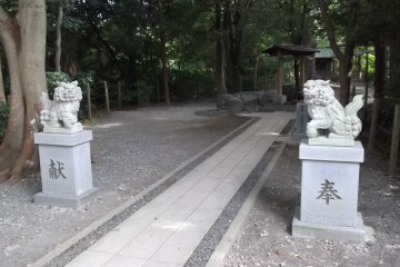 <p>Lions guarding the shrine in the woods</p>