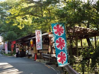 A couple of small food stands are located on the walk down to the bridge. In summer, kakigori (shaved ice) is popular. If you are hungry, try the area specialty, roasted &#39;deko mawashi&#39; - a skewer containing one piece each of potato, konyaku, tofu, and a soba dango.