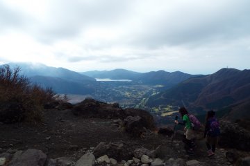 <p>On top of Mt. Kintoki, with lake Ashi in the distance</p>