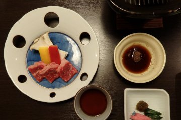 <p>Guests grill vegetables and tender slices of Japanese beef on their own tiny hot plate.</p>