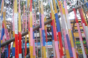 Paper streamers with handwriting which represents good luck in studies.