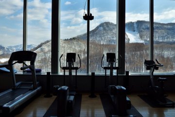 The eleventh floor fitness room offers incredible views.