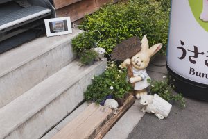 Bunny and hedgehog deco along the stairs