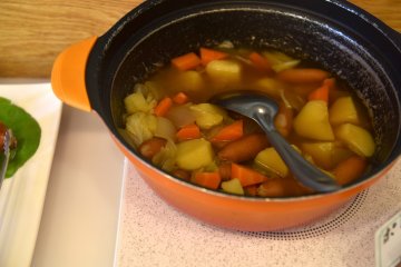Potato, carrot, onion, and sausage stew
