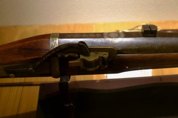 Closeup of detailing on a musket
