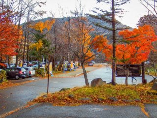 สีสันของฤดูใบไม้ร่วงกับภูเขา Oku-Shirane เป็นฉากหลัง