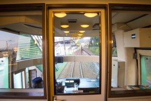 You could walk up to the front of the train and take a look at the driver's seat