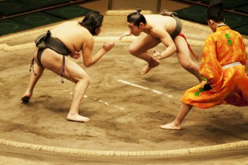 The surface of the dohyo is covered with a thin layer of sand