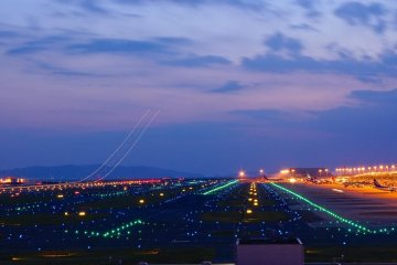Light trails of flights taking off from Kansai Airport
