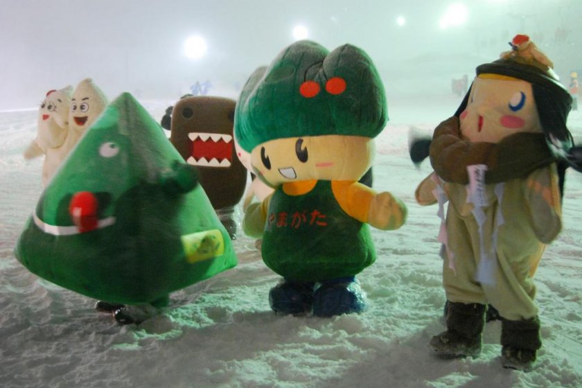 Who is who of mascots - mascot show at the Zao Snow Monster Festival