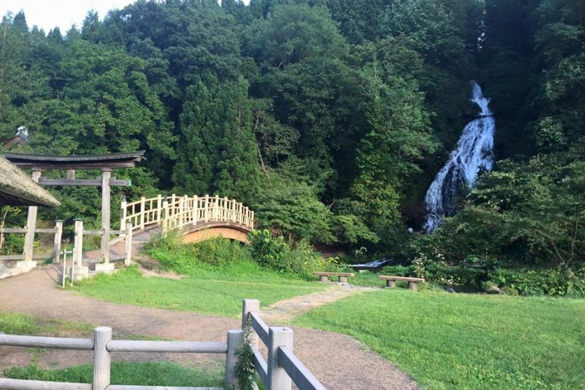 Green scenery and a splendid waterfall