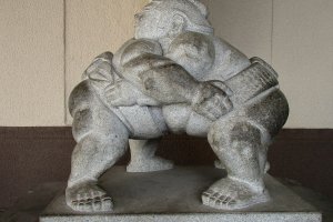 Sumo wrestler statue outside Ryogoku station