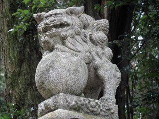 The first stone lion to greet you on the steps up