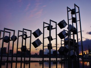 Modern art with the sunset in the backdrop at the Harumi Passenger Terminal