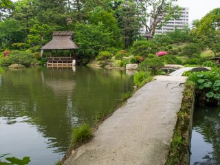 Shukkei-en, an Edo period garden from 1620. It was destroyed but later replanted after the dropping of the atomic bomb.