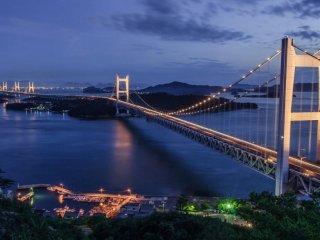 The Seto Ohashi Bridge is lit up every Saturday night and on special days of the year