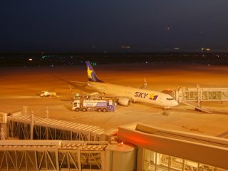 Máy bay hãng Skymark Airlines tại một trong các cổng 