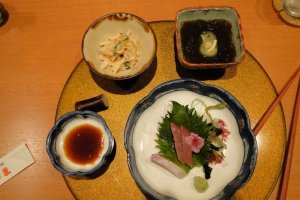 A selection of appetizers from the Okinawan set meal