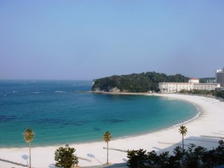View of Shirahama Beach from the balcony of Hotel Sanrakuso