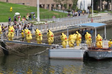 Pikachu boarding a boat