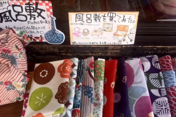 Cherry motif cloth for sale in the many handicraft stores on the hills of Sannenzaka and Ninenzaka Kyoto