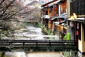 O Canal Shirakawa em Gion é casa de cerejeiras iluminadas a partir da última semana de março até à primeira semana de abril (dependendo das condições climáticas, pode haver alterações no período de floração)