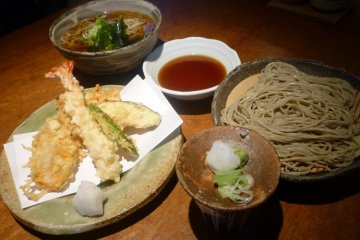 Lunch, 2 types of soba and a tempura dish