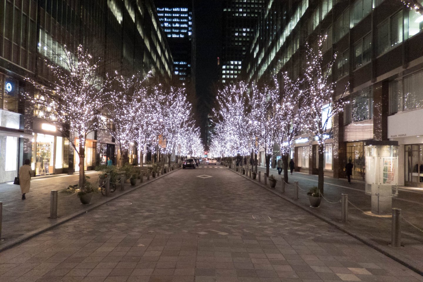 A few meters walk from Tokyo Station lies the brightly lit avenue of Naka-dori