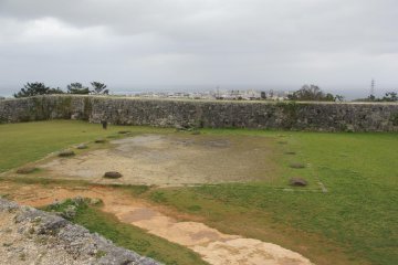The foundation of the Zakimi Castle as seen from atop the fortress walls.
