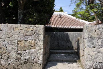 The stone entry way to the Nakamura House as seen from outside the compound.
