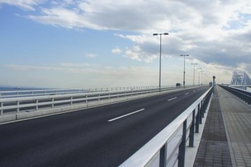 The newly laid roads at the Tokyo Gate Bridge
