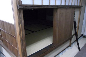The authentic nijiriguchi (crawl door) entry to the tea room at Chazen