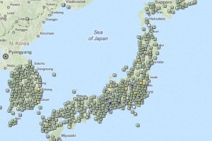 A map of Japan, showing all the Geocaches hidden across the country