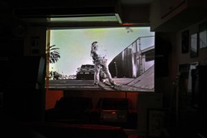 Skateboarding films projected on the screen