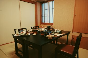 Sharing a meal at the ryokan