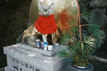 A statue of one of the hunter's dogs is at the shrine