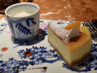 Delicious cheesecake served on Arita Pottery