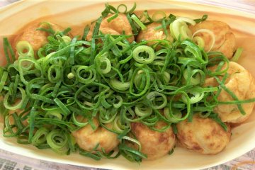 Takoyaki with green onion and ponzu sauce