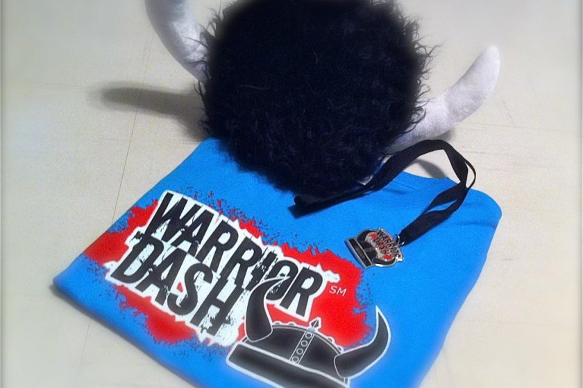 All Warrior Dash participants will receive a furry viking helmet, t-shirt and shiny finisher medal