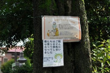 One of many signs about the cats of Yanaka Cemetery Park
