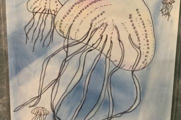 Children's art inspired by a museum visit. Jellyfish painted by a 10-year old.