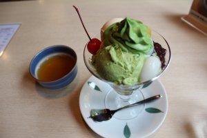 Traditional Matcha Ice sundae at Rakusyou Cafe just moments from ​Kodaiji&nbsp;Temple, Kyoto