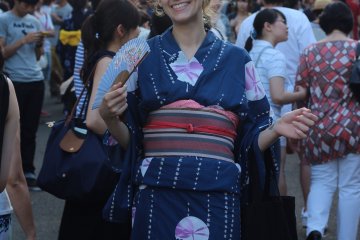 You'll see many festival-goers dressed up in their lovely yukata. Thank you to Ali for posing.